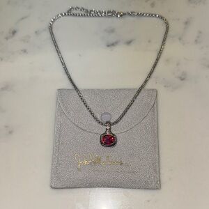 Chic Silver Necklace with Ruby Red Pendant